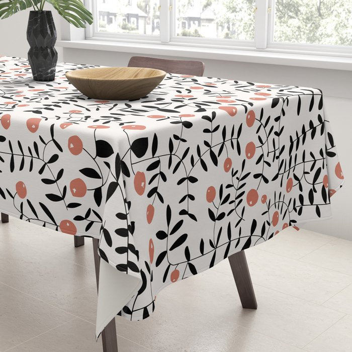 Block print berries black and white Tablecloth Gallery Image 3