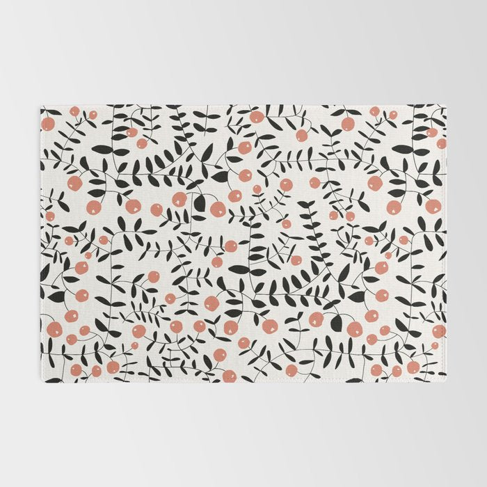 Block print berries black and white Rug Gallery Image 2