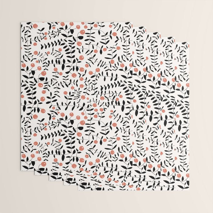 Block print berries black and white Wrapping Paper Gallery Image 3