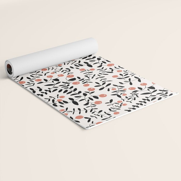 Block print berries black and white Yoga Mat Gallery Image 2