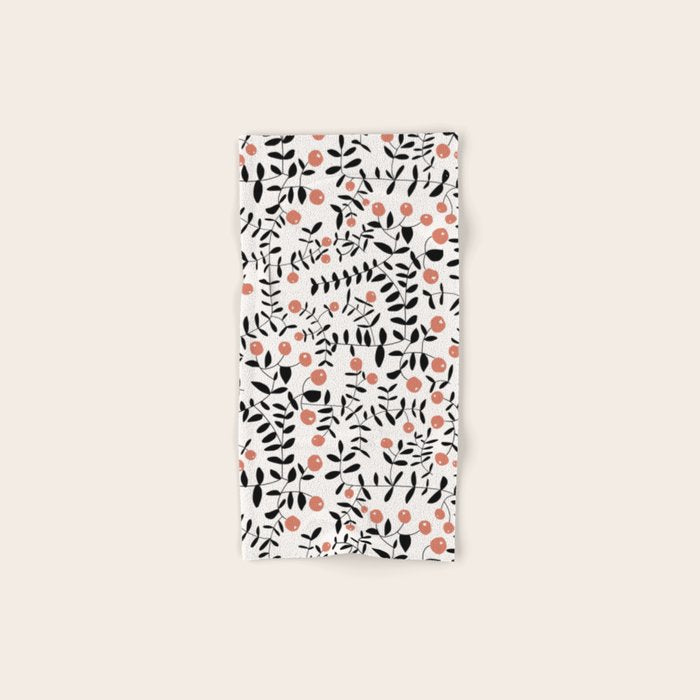 Block print berries black and white Bath Towel Gallery Image 1