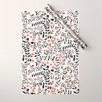 Block print berries black and white Wrapping Paper Gallery Image 1