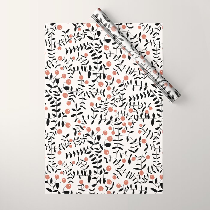 Block print berries black and white Wrapping Paper Gallery Image 1