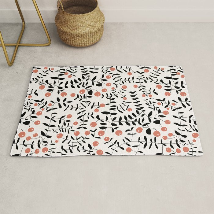 Block print berries black and white Rug Gallery Image 1
