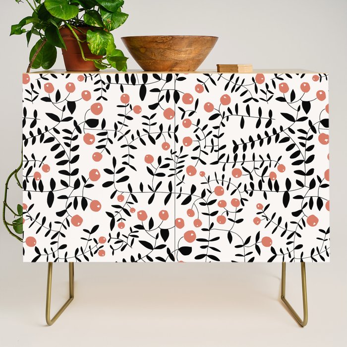 Block print berries black and white Credenza Gallery Image 1