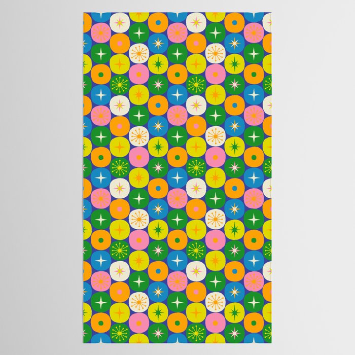 Mid Century Modern Atomic Future Colorful Modtastic Dots and Stars Pattern Tablecloth Gallery Image 2
