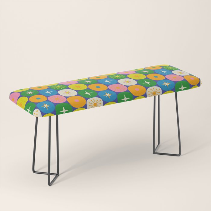 Mid Century Modern Atomic Future Colorful Modtastic Dots and Stars Pattern Bench Gallery Image 1