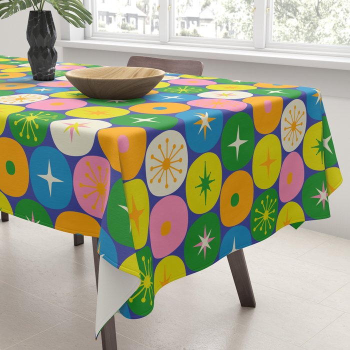 Mid Century Modern Atomic Future Colorful Modtastic Dots and Stars Pattern Tablecloth Gallery Image 3