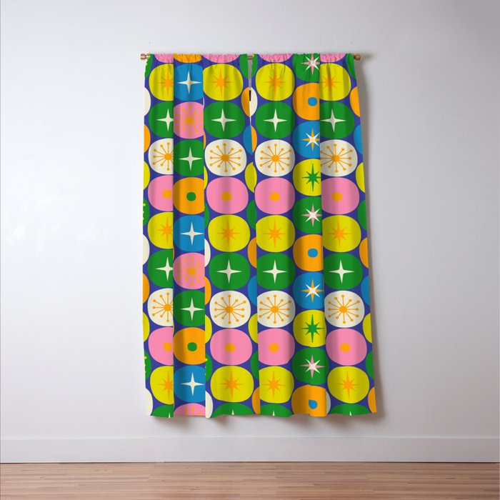 Mid Century Modern Atomic Future Colorful Modtastic Dots and Stars Pattern Window Curtain Gallery Image 3