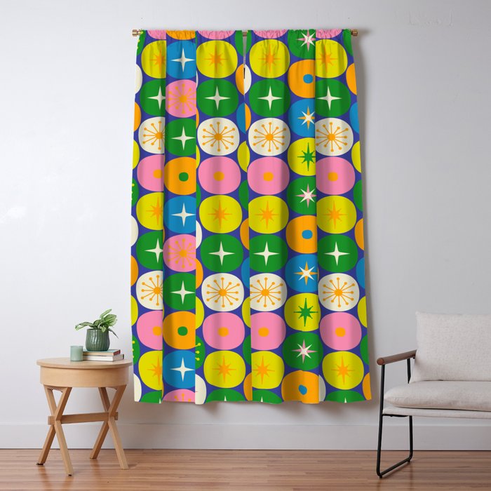 Mid Century Modern Atomic Future Colorful Modtastic Dots and Stars Pattern Window Curtain Gallery Image 1