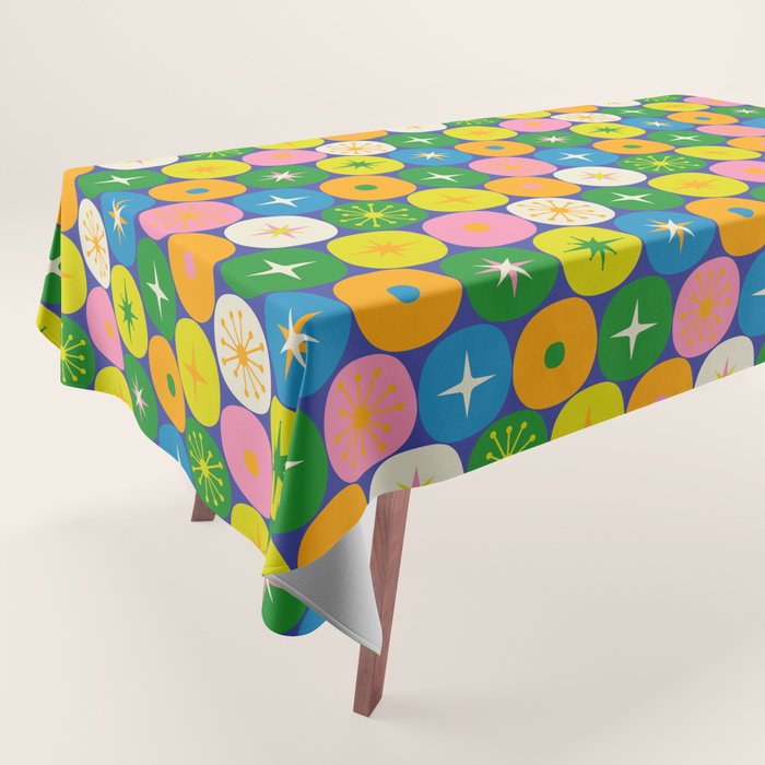 Mid Century Modern Atomic Future Colorful Modtastic Dots and Stars Pattern Tablecloth Gallery Image 1