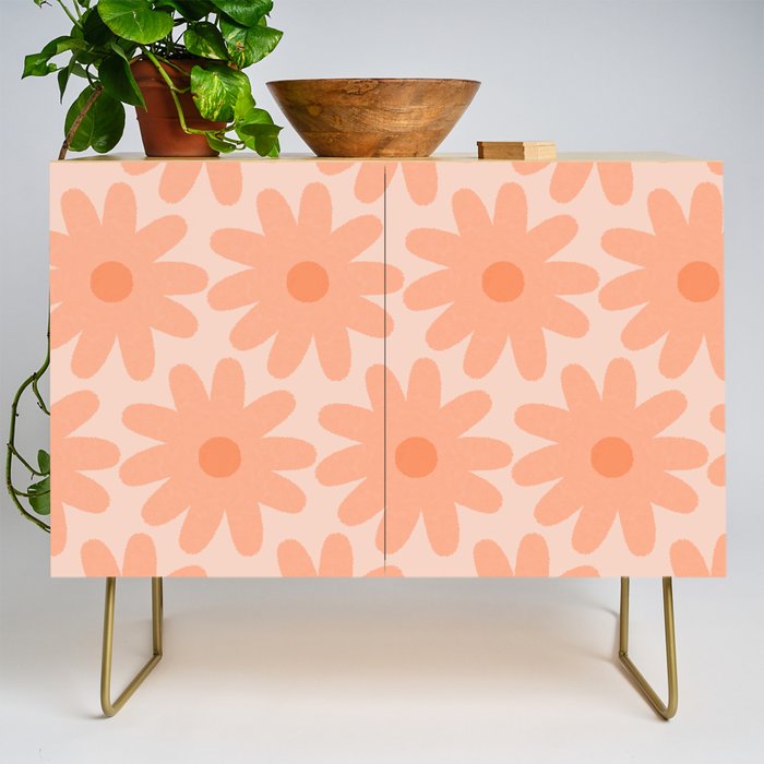 Crayon Flowers Smudgy Soft Pastel Floral Pattern in Apricot Credenza Gallery Image 1
