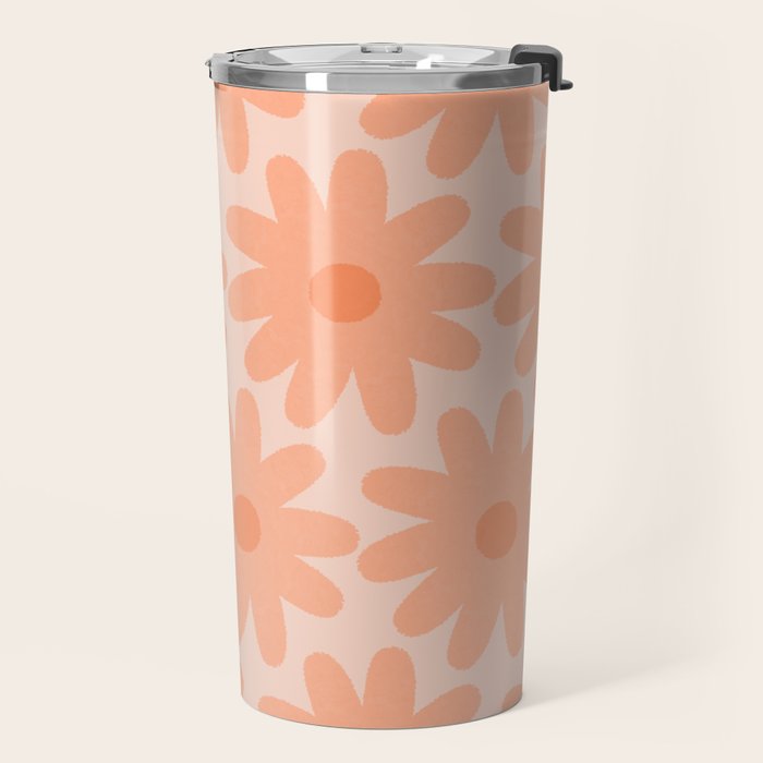 Crayon Flowers Smudgy Soft Pastel Floral Pattern in Apricot Travel Mug Gallery Image 2