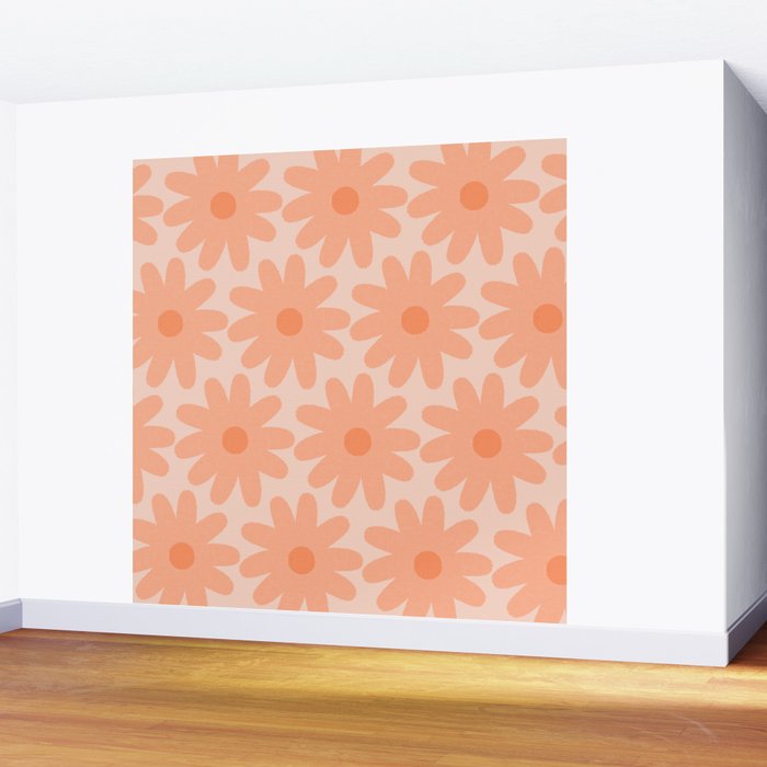 Crayon Flowers Smudgy Soft Pastel Floral Pattern in Apricot Wall Mural Gallery Image 2