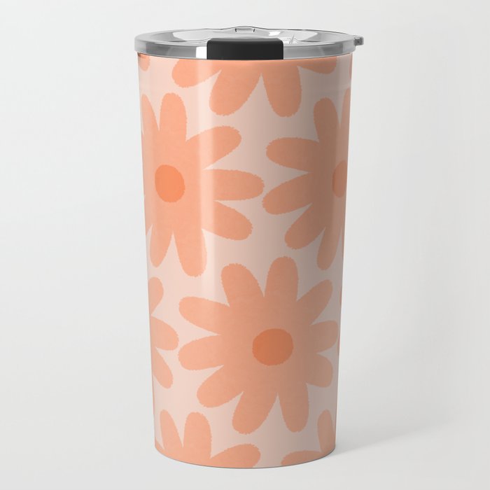 Crayon Flowers Smudgy Soft Pastel Floral Pattern in Apricot Travel Mug Gallery Image 1