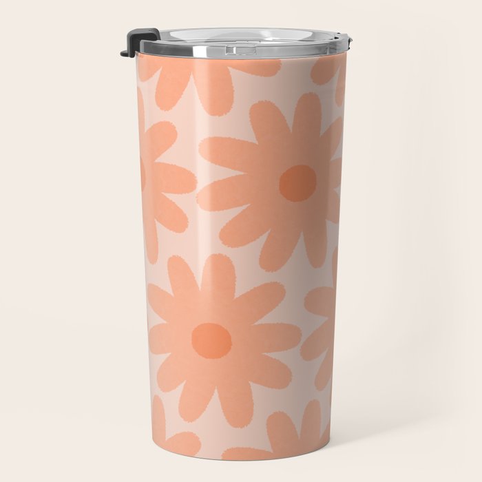 Crayon Flowers Smudgy Soft Pastel Floral Pattern in Apricot Travel Mug Gallery Image 3