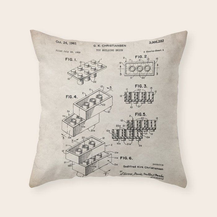 Legos Patent - Legos Brick Art - Antique Throw Pillow Gallery Image 6