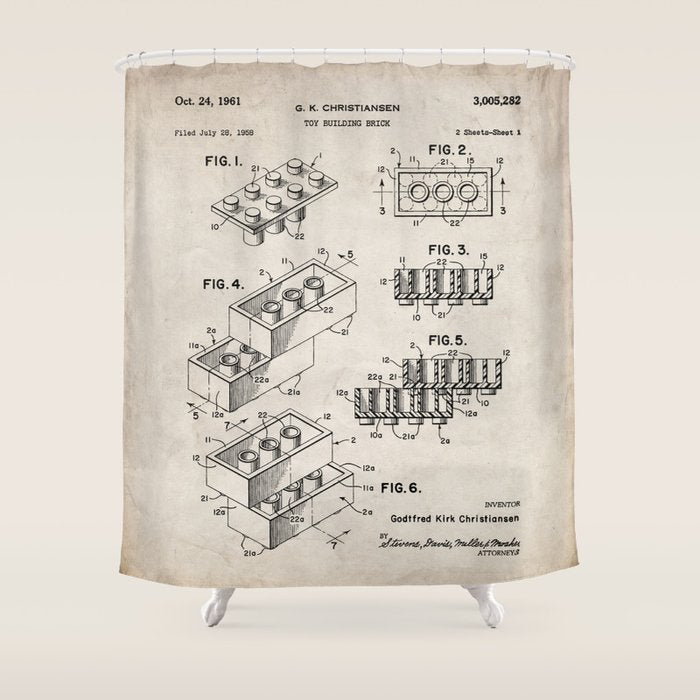 Legos Patent - Legos Brick Art - Antique Shower Curtain Gallery Image 1