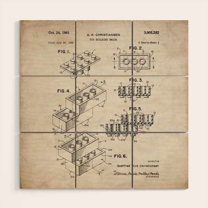 Legos Patent - Legos Brick Art - Antique Wood Wall Art Gallery Image 1