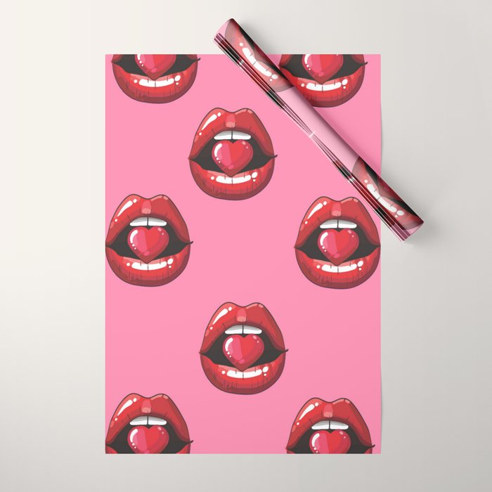 Red Lips with Heart Wrapping Paper