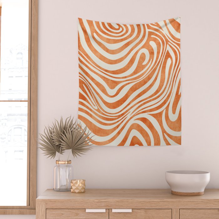 Orange Swirl Abstract Artwork Wall Tapestry Gallery Image 2