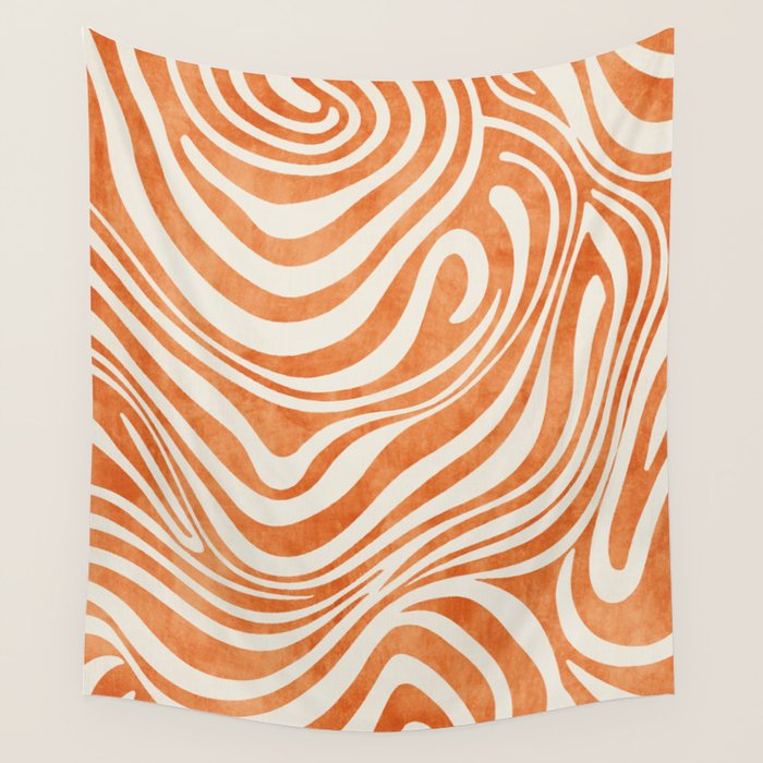Orange Swirl Abstract Artwork Wall Tapestry Gallery Image 4