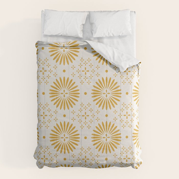 Happy Sunshine - yellow art, sunshine, boho art, bohemian, tile, home decor, yellow, yellow art print Comforter Gallery Image 1