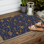 Navy Blue & Mustard Yellow Floral Pattern Outdoor Rug Gallery Image 2
