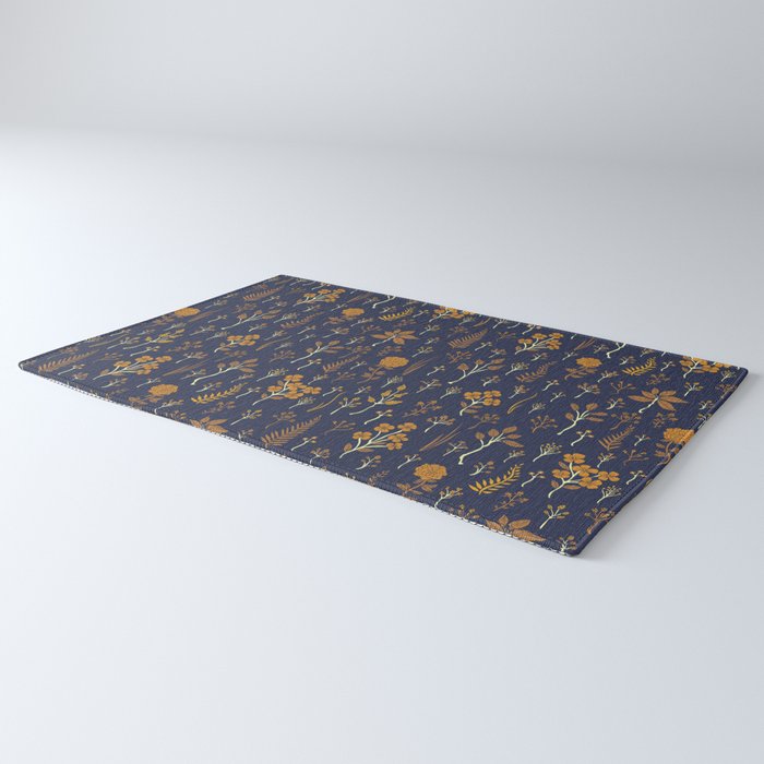 Navy Blue & Mustard Yellow Floral Pattern Rug Gallery Image 3