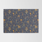 Navy Blue & Mustard Yellow Floral Pattern Rug Gallery Image 2