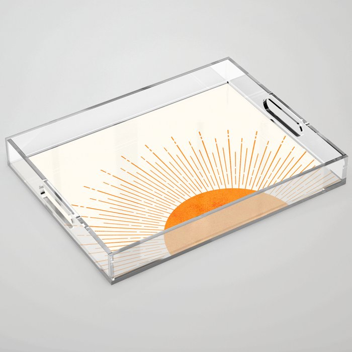 Orange Sunburst Boho Midcentury Acrylic Tray Gallery Image 1