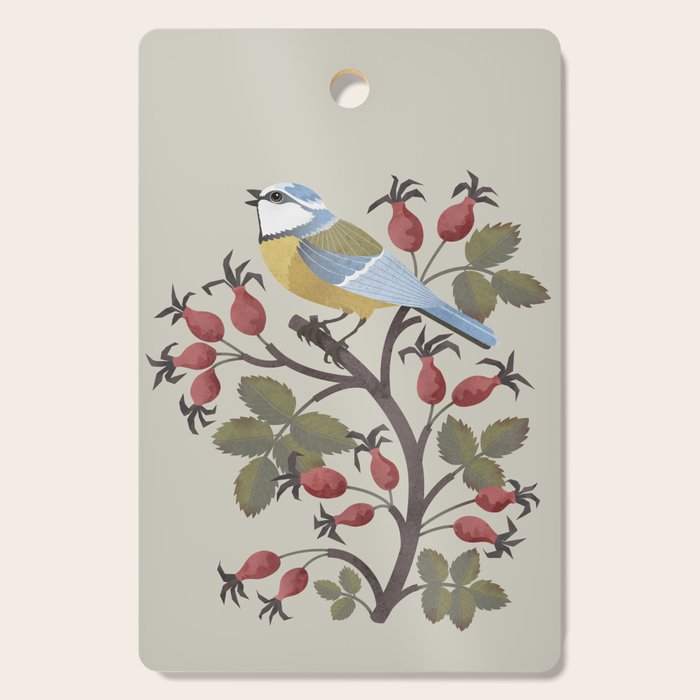 Blue Tit on Red Rose Hips Cutting Board Gallery Image 1
