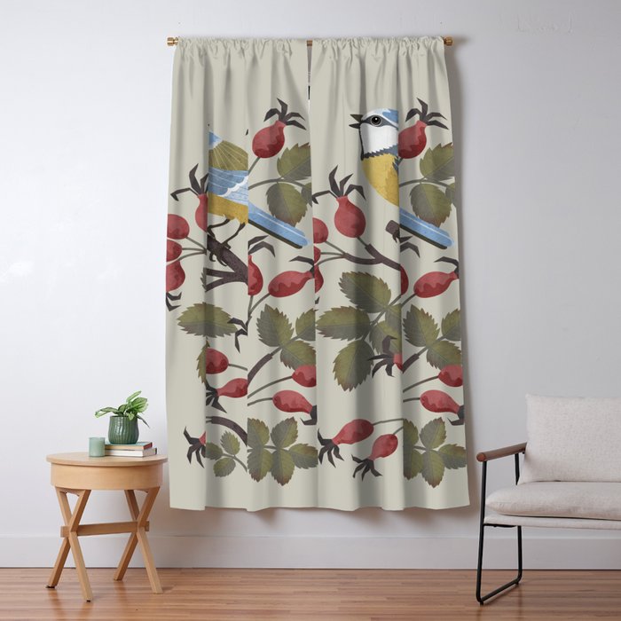 Blue Tit on Red Rose Hips Window Curtain Gallery Image 5