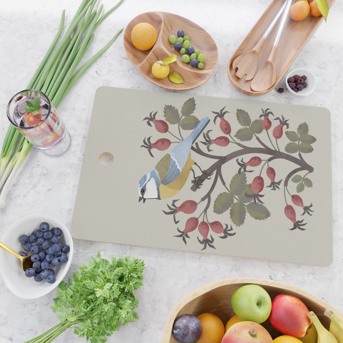 Blue Tit on Red Rose Hips Cutting Board Gallery Image 2