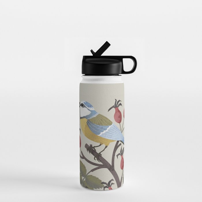 Blue Tit on Red Rose Hips Water Bottle Gallery Image 1