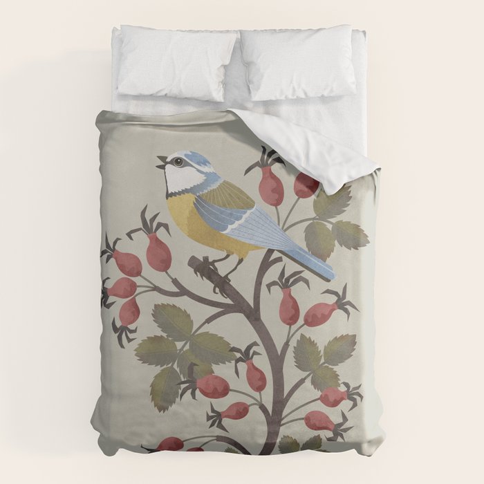 Blue Tit on Red Rose Hips Duvet Cover Gallery Image 1