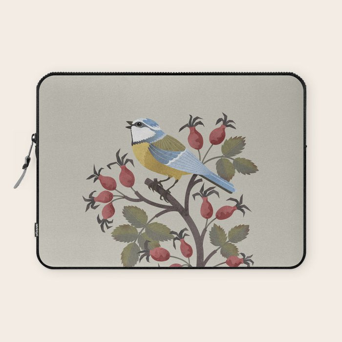 Blue Tit on Red Rose Hips Laptop Sleeve Gallery Image 1