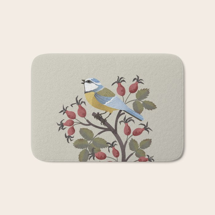 Blue Tit on Red Rose Hips Bath Mat Gallery Image 1