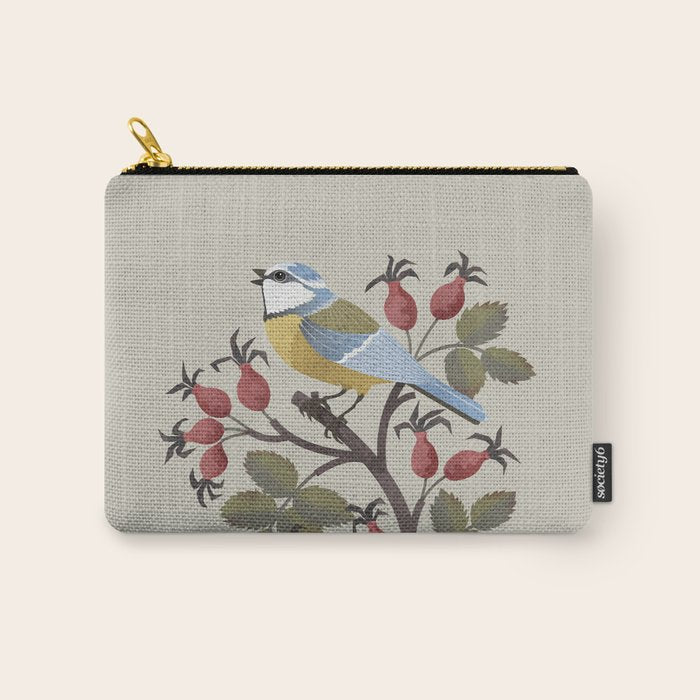 Blue Tit on Red Rose Hips Carry All Pouch Gallery Image 1