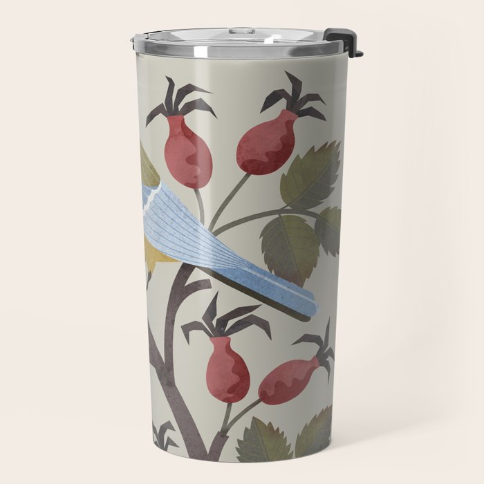 Blue Tit on Red Rose Hips Travel Mug Gallery Image 2