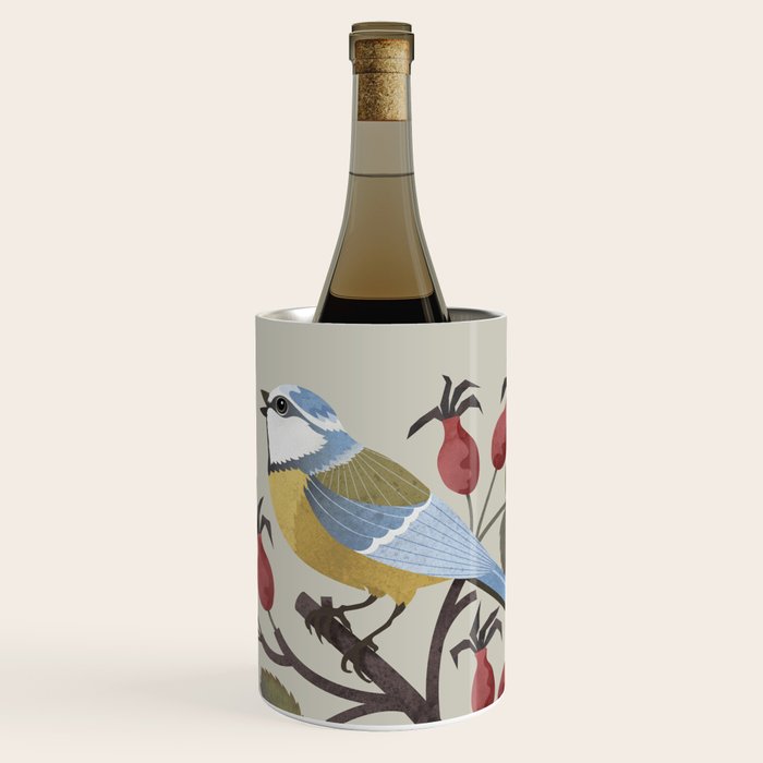 Blue Tit on Red Rose Hips Wine Chiller Gallery Image 1