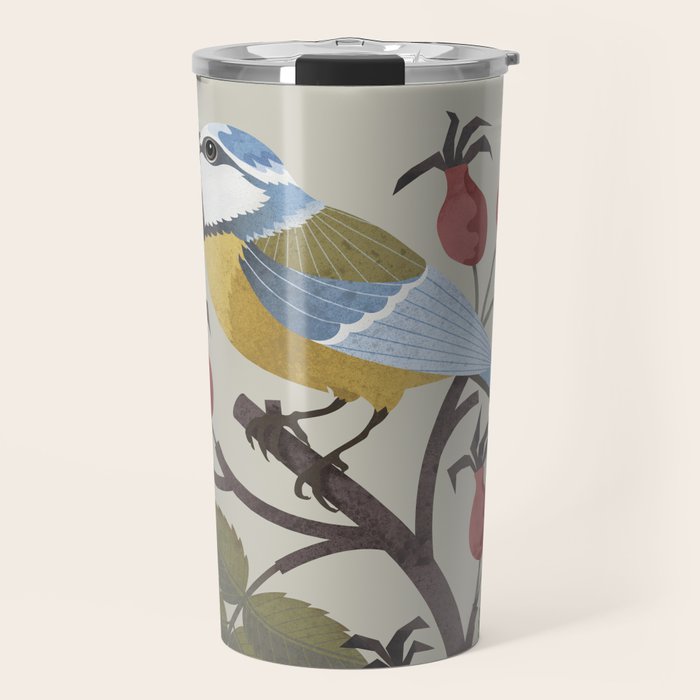 Blue Tit on Red Rose Hips Travel Mug Gallery Image 1