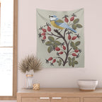 Blue Tit on Red Rose Hips Wall Tapestry Gallery Image 2