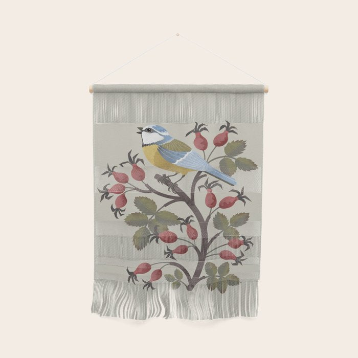 Blue Tit on Red Rose Hips Wall Hanging Gallery Image 1