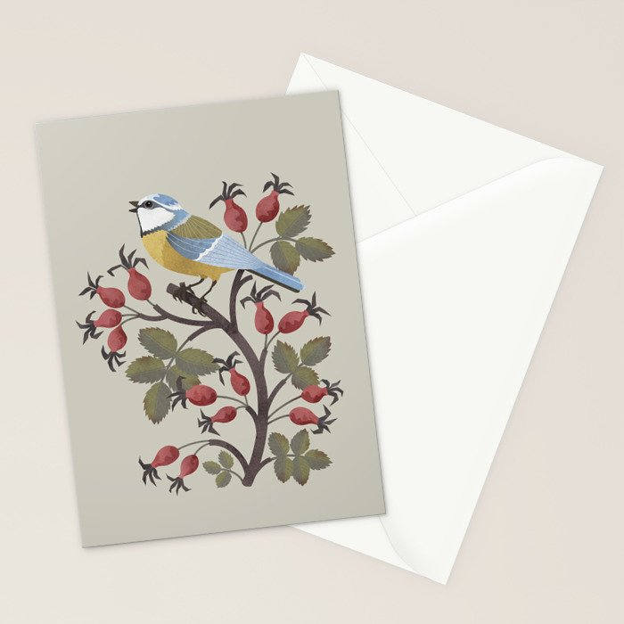 Blue Tit on Red Rose Hips Stationery Card Gallery Image 2