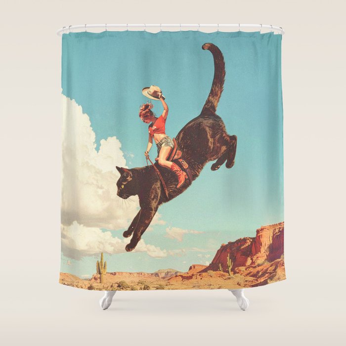 Meehaw - Rodeo Cat Cowgirl Bronc Shower Curtain Gallery Image 1