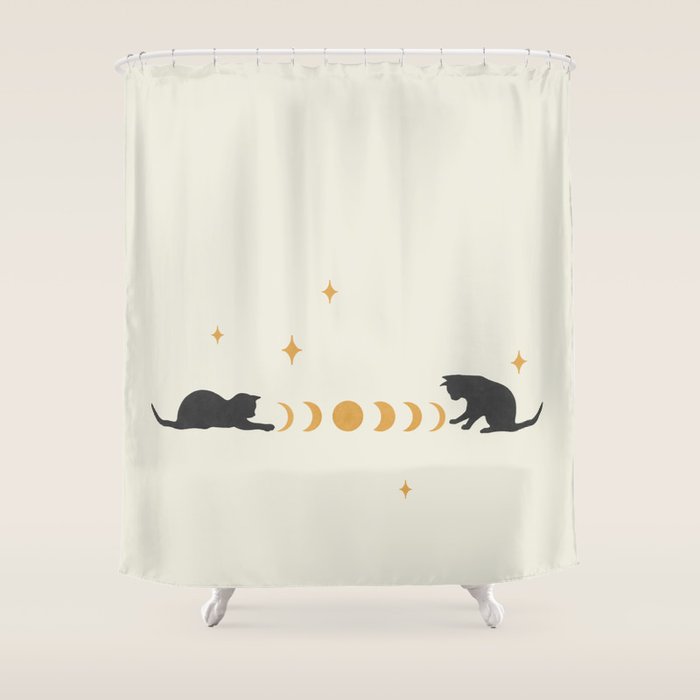Cat and Moon 3 Shower Curtain Gallery Image 1