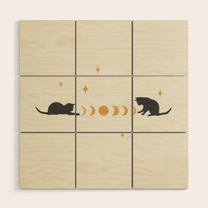 Cat and Moon 3 Wood Wall Art Gallery Image 1