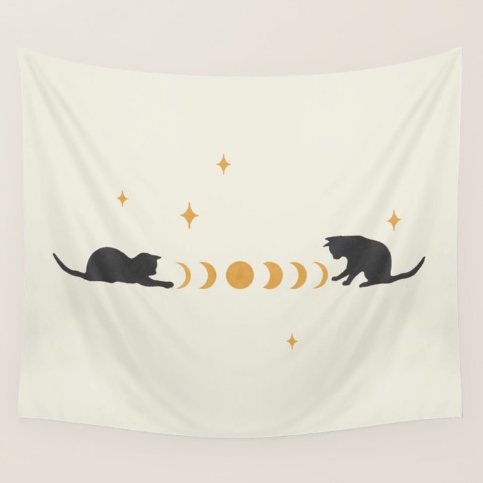 Cat and Moon 3 Wall Tapestry Gallery Image 4