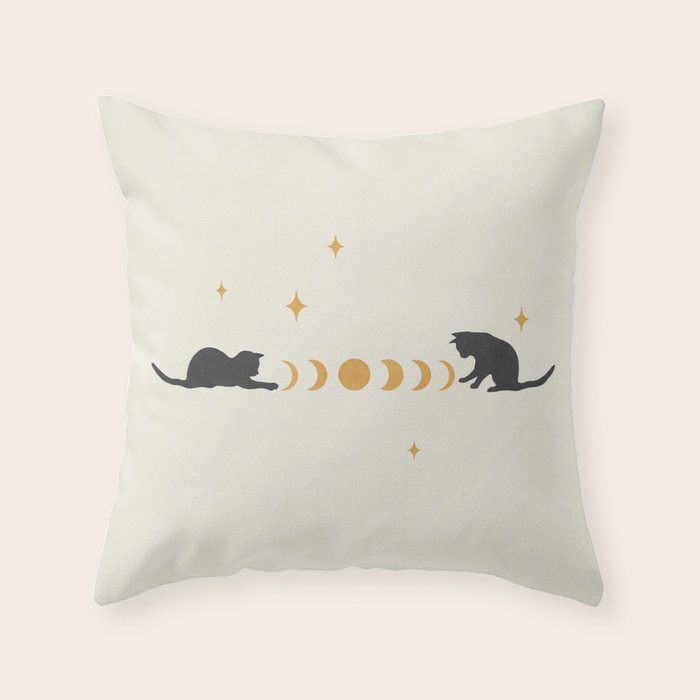 Cat and Moon 3 Throw Pillow Gallery Image 1